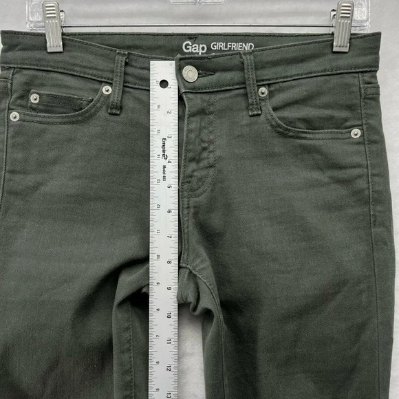 Gap Jeans Women's Sz 0 Green Denim Regular Girlfriend Distressed Raw Hem Stretch - Picture 5 of 12